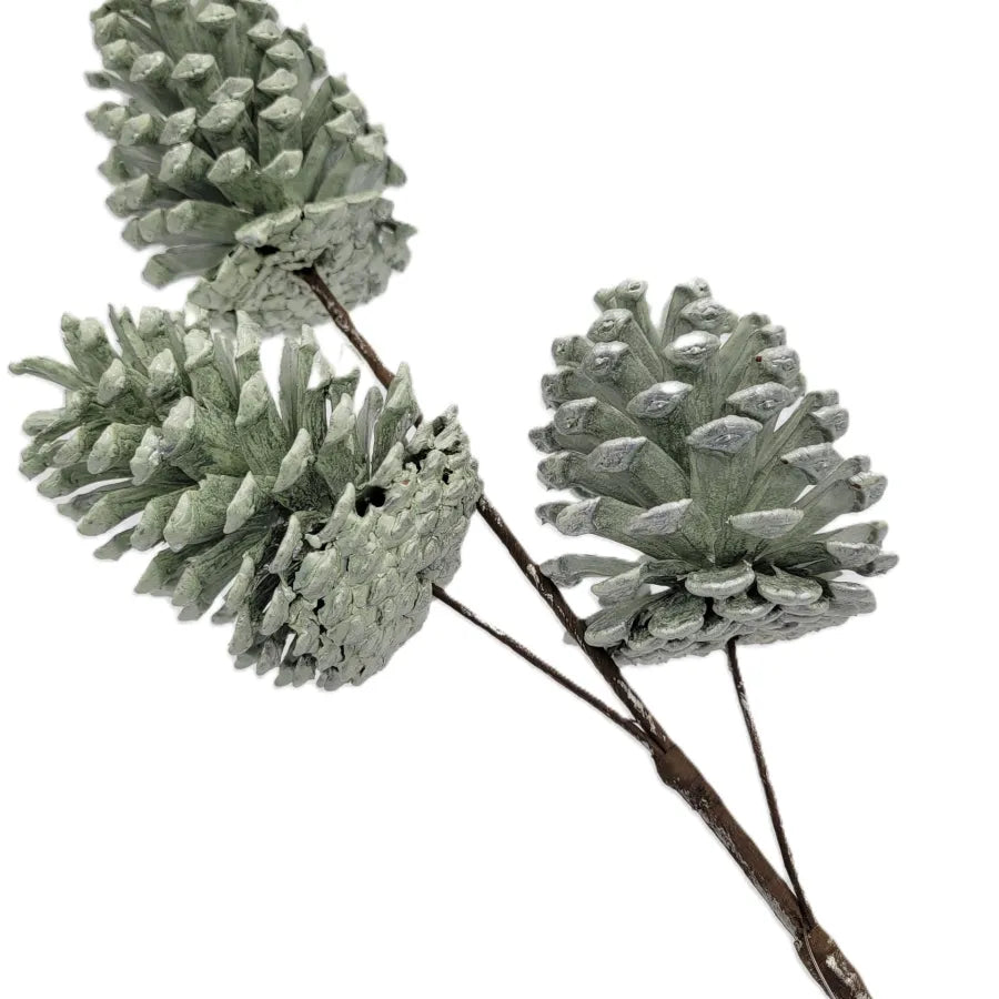 Spray-Pine Cone Wintermint Silver Flaked 24"