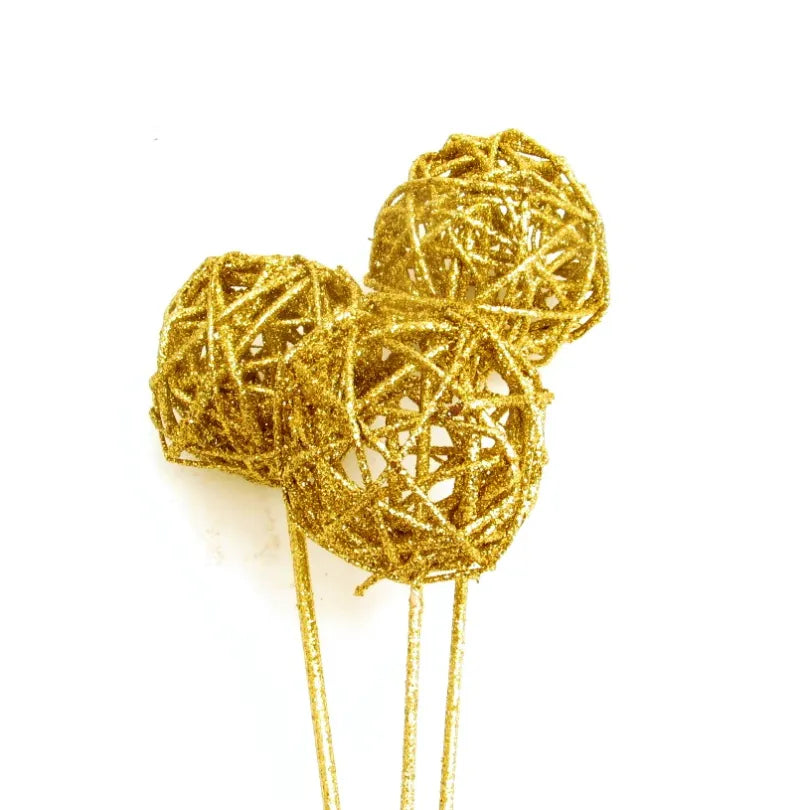 Vine Balls-Glittered Gold 3"