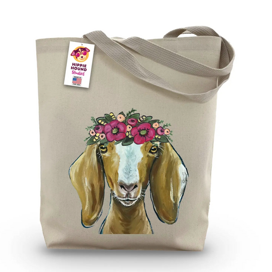 Madge Goat Pink Flowers Tote